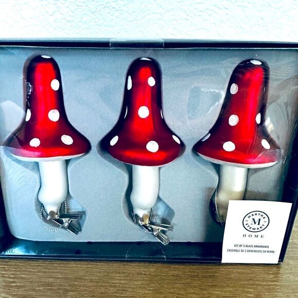 Martha Stewart Mushroom Christmas Holiday Clip Ornaments Set - Picture 1 of 2